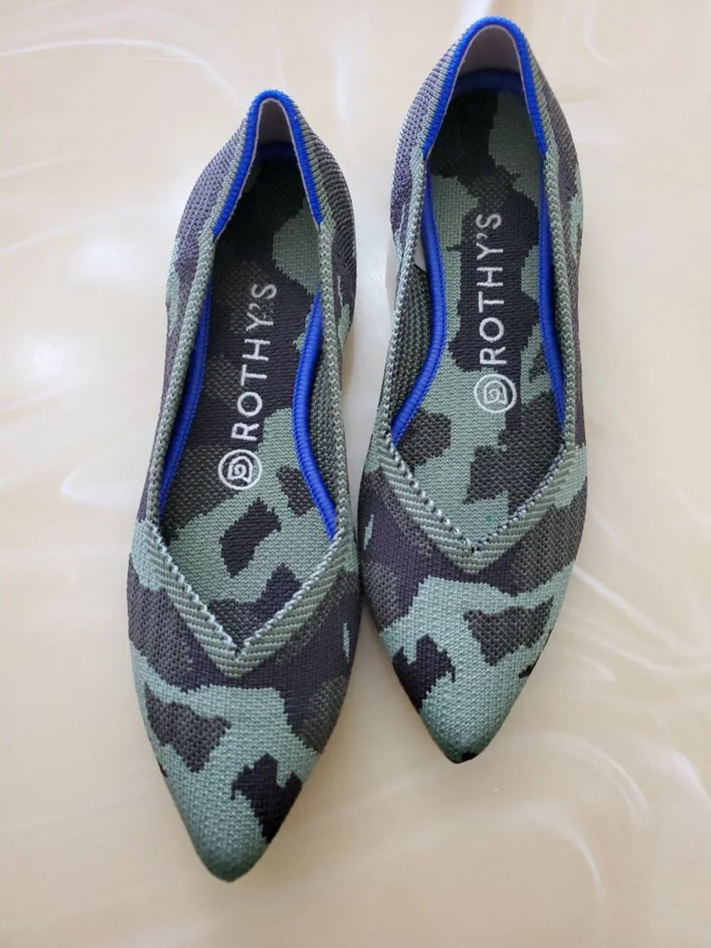 Rothy's The Point Women's Olive Green Camouflage Slip On Ballet Knit Flat Shoe 7